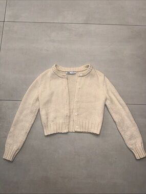 Zara Cream Cropped Knit Cardigan